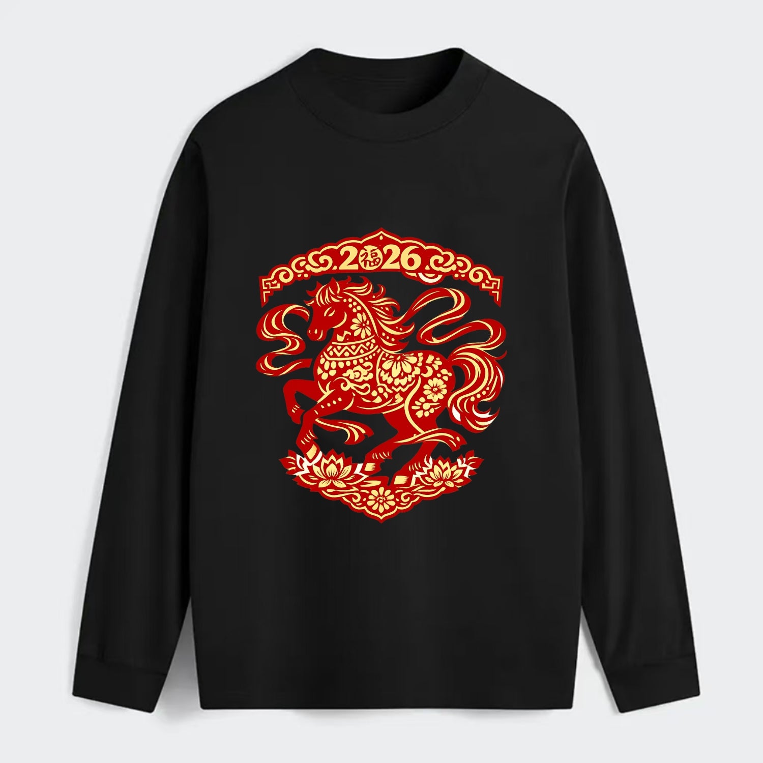 DANCING HORSE | Elegant prancing horse in motion | Graceful curved pose - Classic Long Sleeve Shirt - Black