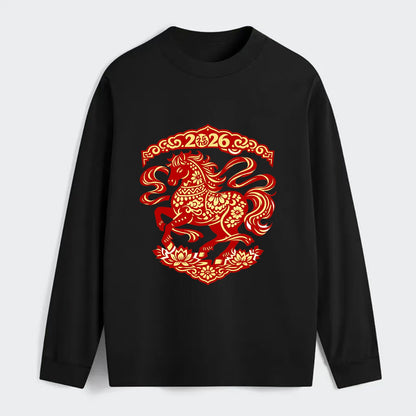 DANCING HORSE | Elegant prancing horse in motion | Graceful curved pose - Classic Long Sleeve Shirt - Black