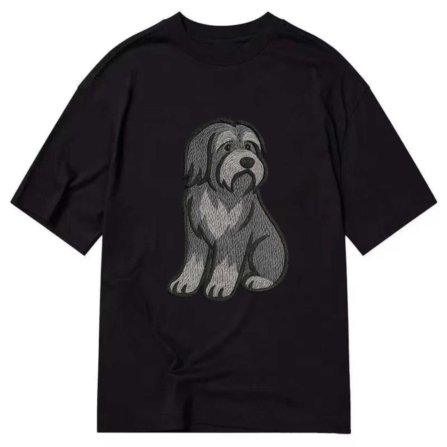 Bearded Collie - Gray shaggy coat embroidered pose - Classic T-shirt - Black
