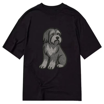 Bearded Collie - Gray shaggy coat embroidered pose - Classic T-shirt - Black