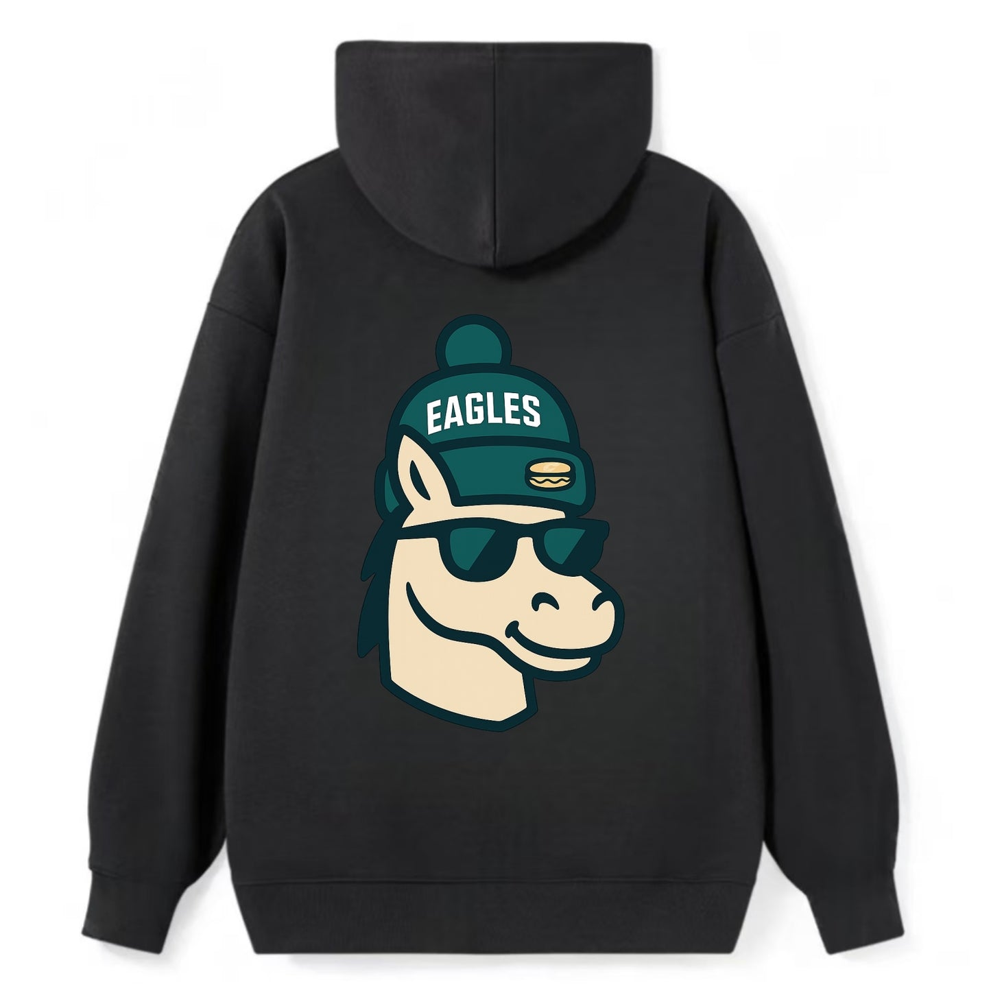 Philadelphia Horse wearing Eagles beanie with cheesesteak patch and - Classic Pullover Hoodie - Black
