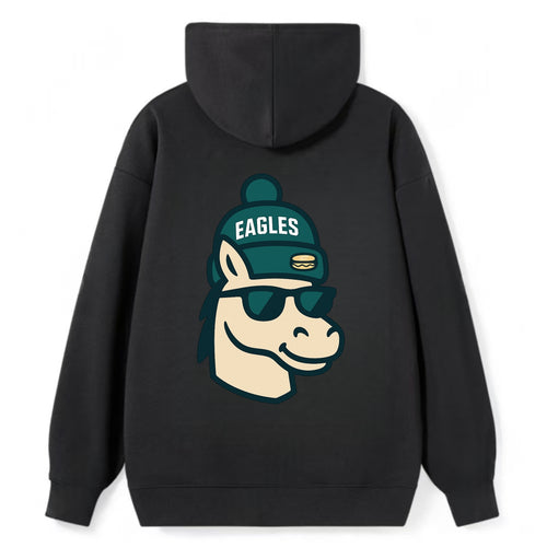 Philadelphia Horse wearing Eagles beanie with cheesesteak patch and - Classic Pullover Hoodie