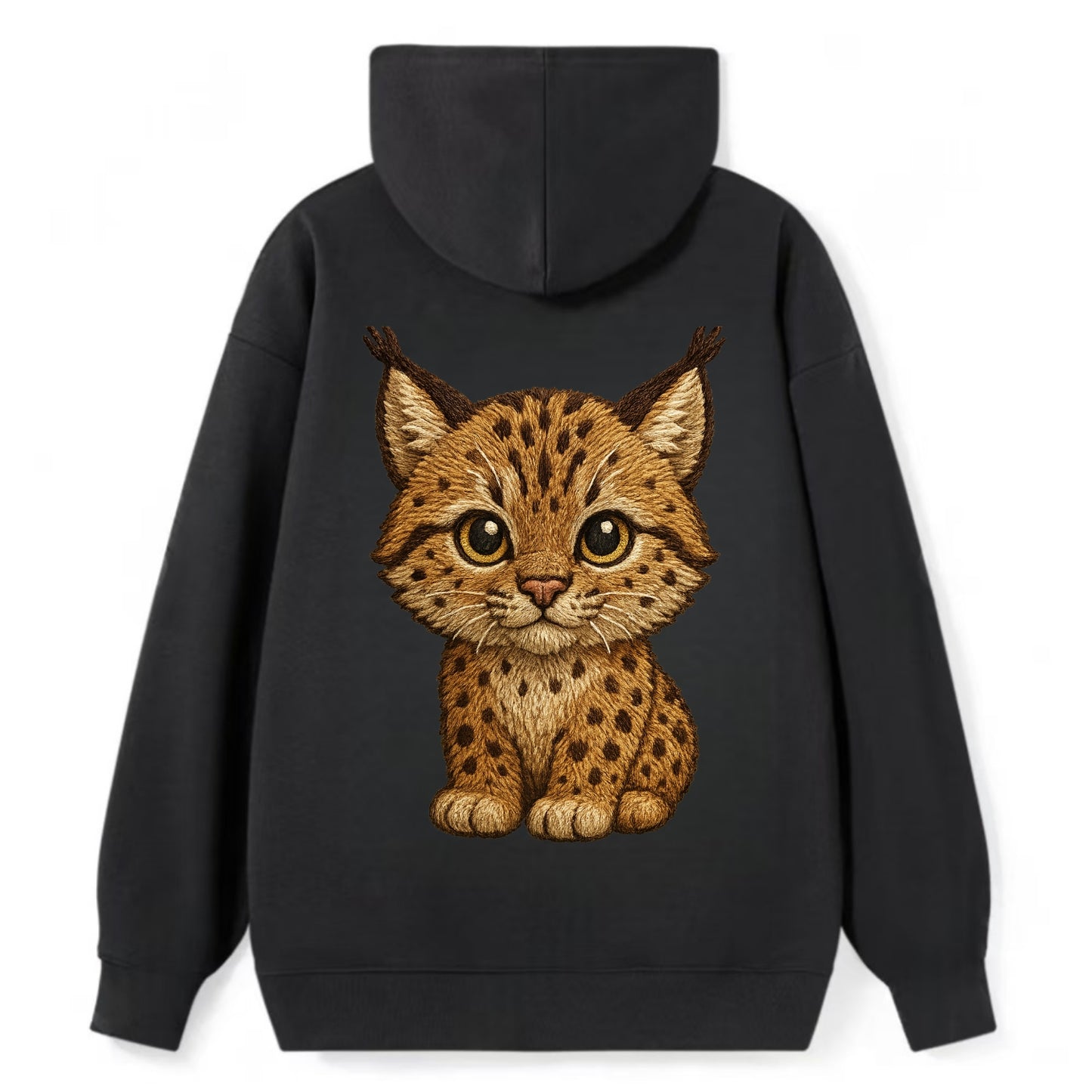 Baby Lynx Cub - tufted ears, spotted fur, golden eyes, front-facing, wild - Classic Pullover Hoodie - Black