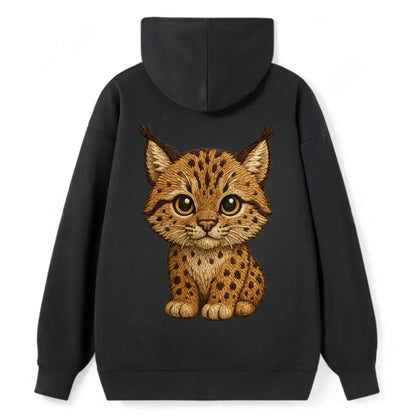 Baby Lynx Cub - tufted ears, spotted fur, golden eyes, front-facing, wild - Classic Pullover Hoodie - Black