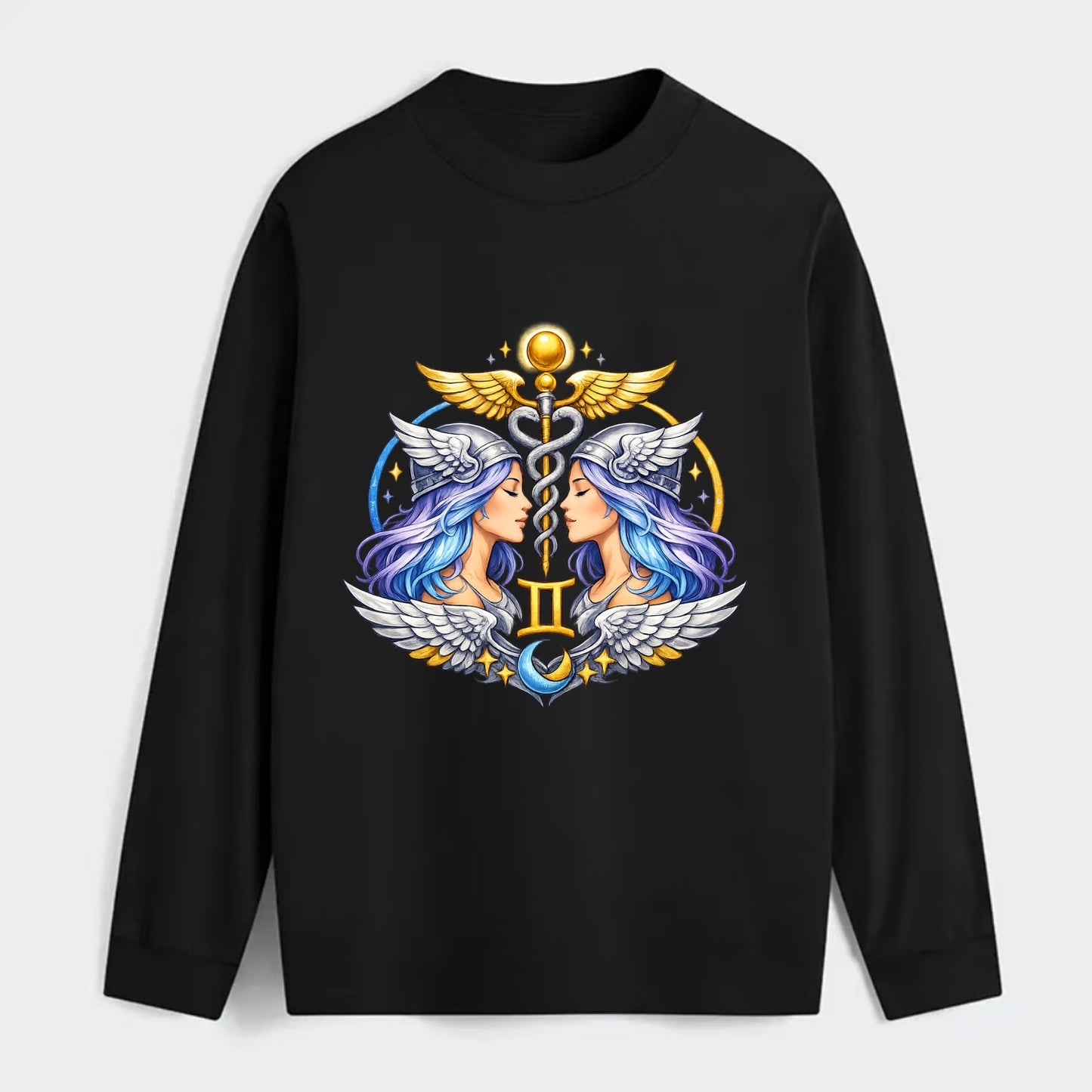 MERCURY WINGS | Winged messenger symbol | Caduceus staff | Swift - Classic Long Sleeve Shirt - Black