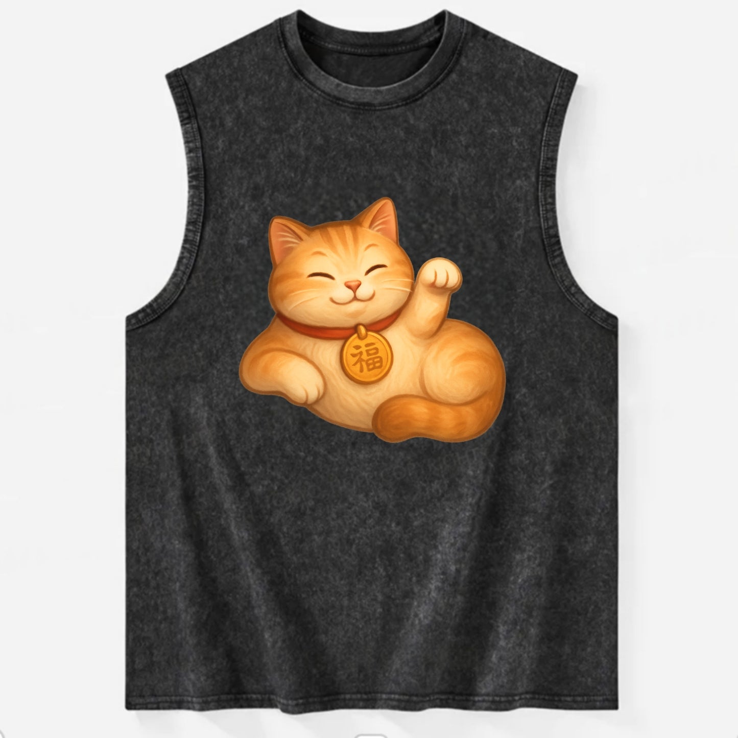 Maneki Neko Pose - Vintage Washed Tank - Black