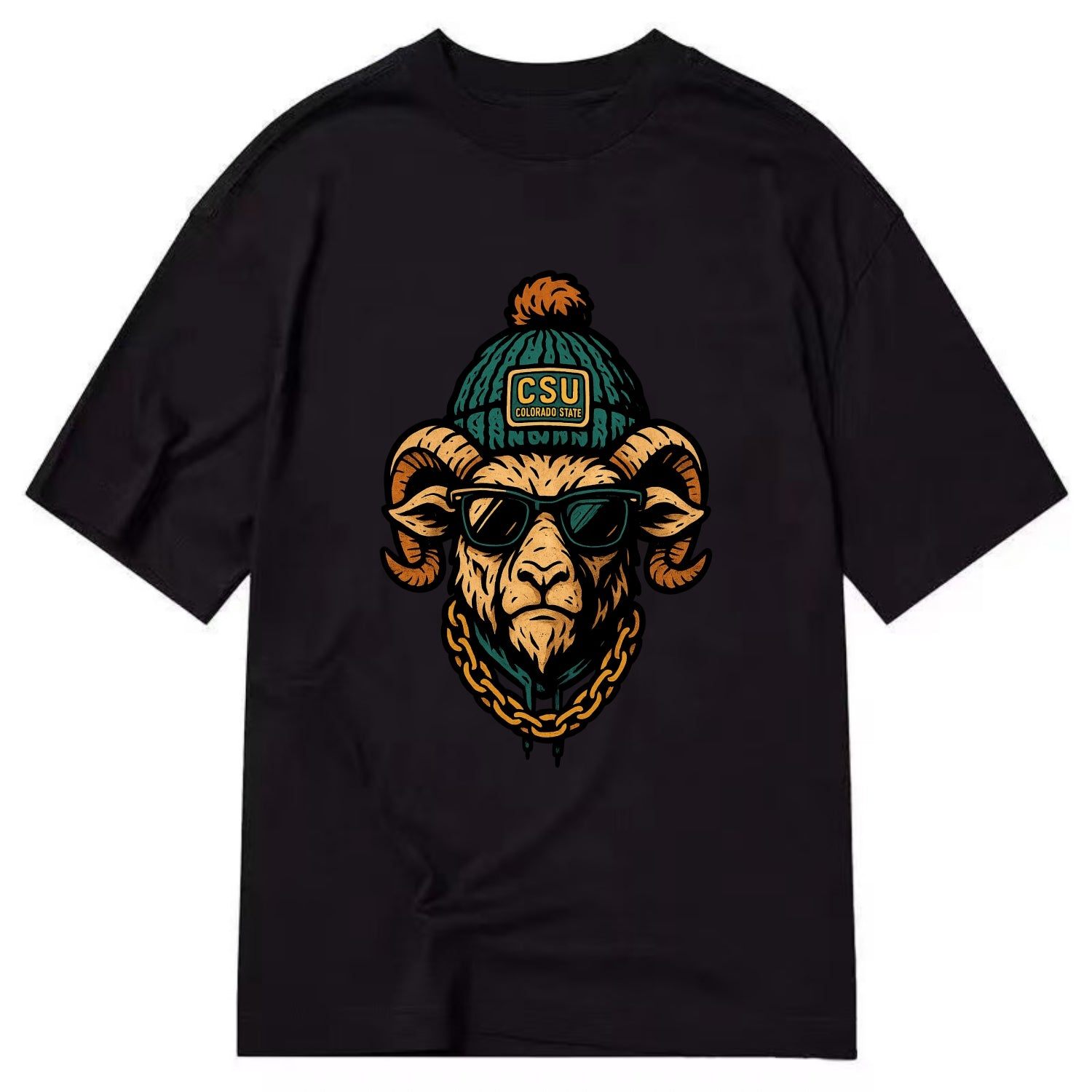 Fort Collins Ram wearing Colorado State beanie with CSU patch - Classic T-shirt - Black