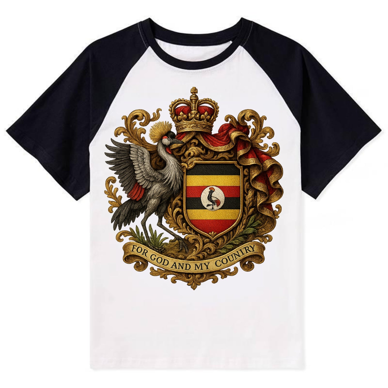 Uganda Crested Crane Emblem - Contrast Raglan T-shirt - Black
