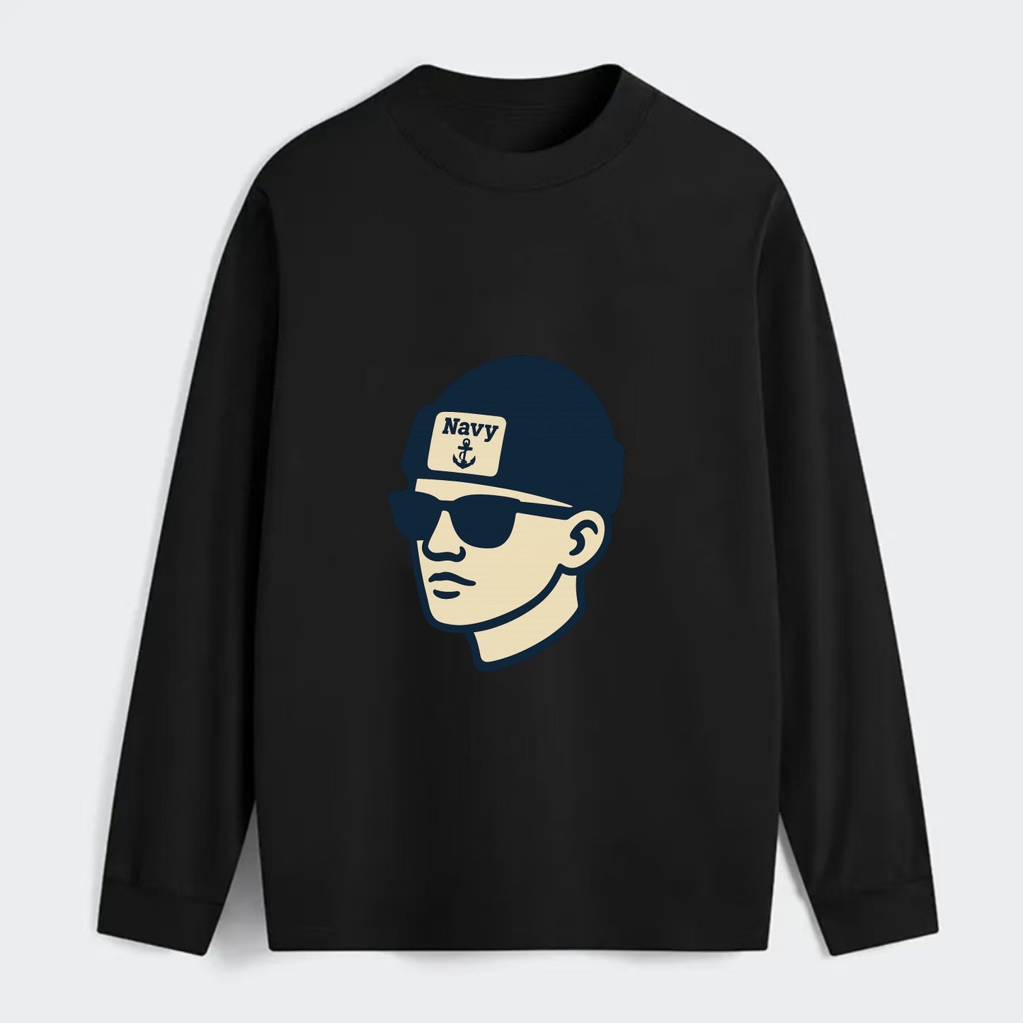 Annapolis Midshipman wearing Navy beanie with anchor patch - Classic Long Sleeve Shirt - Black