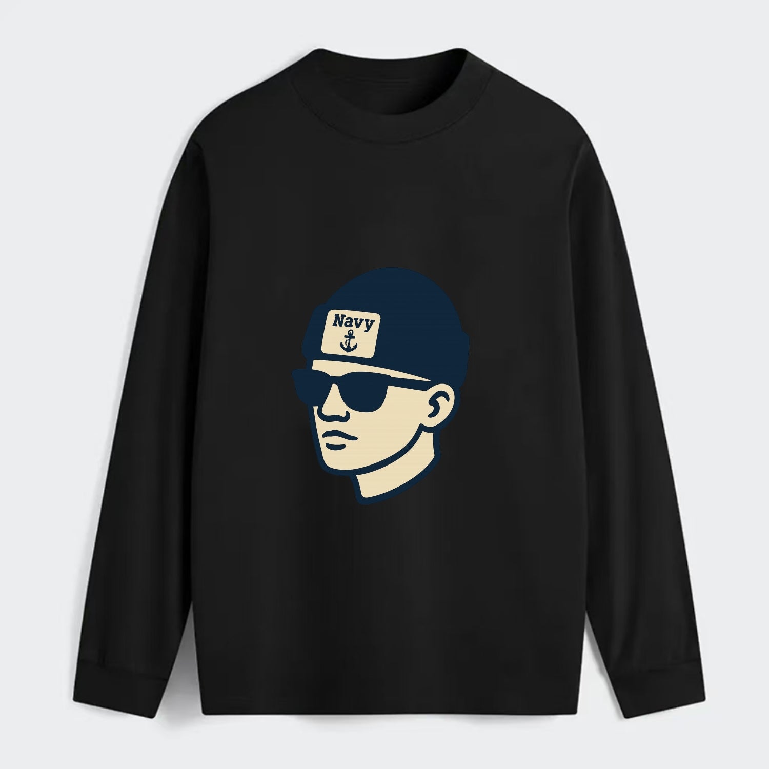Annapolis Midshipman wearing Navy beanie with anchor patch - Classic Long Sleeve Shirt - Black