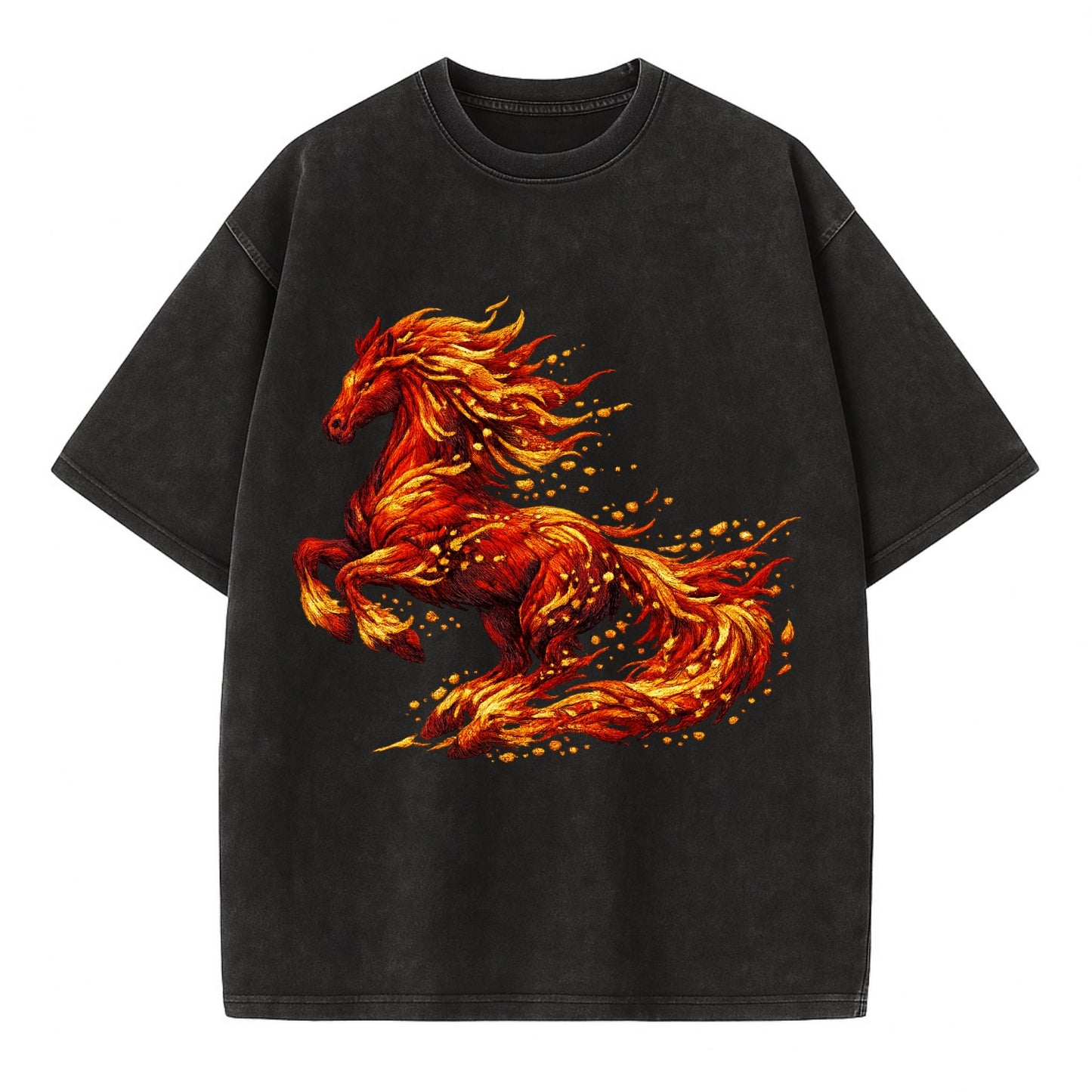 EMBER RISING | Sparks forming into horse shape | Particles of fire | Energy - Vintage T-shirt - Black