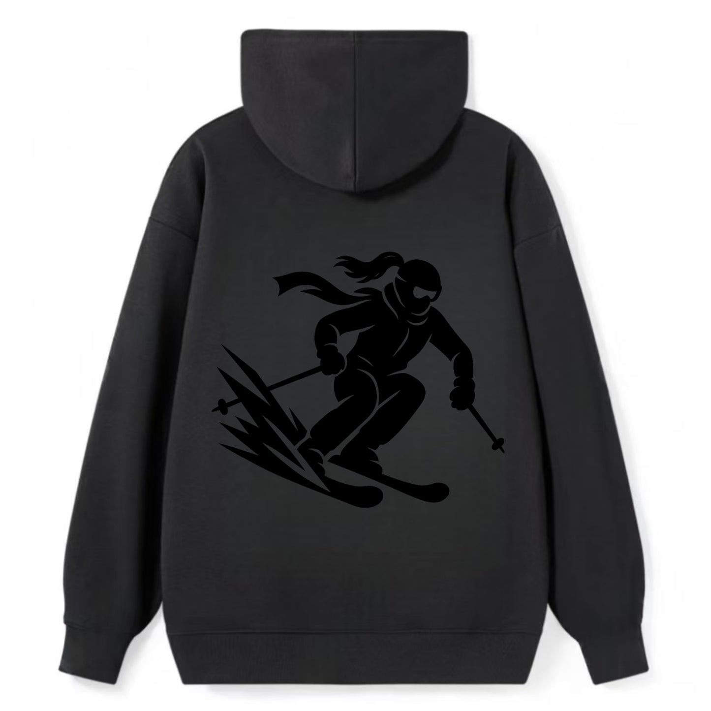 Skier carving down snowy slope - Classic Pullover Hoodie - Black
