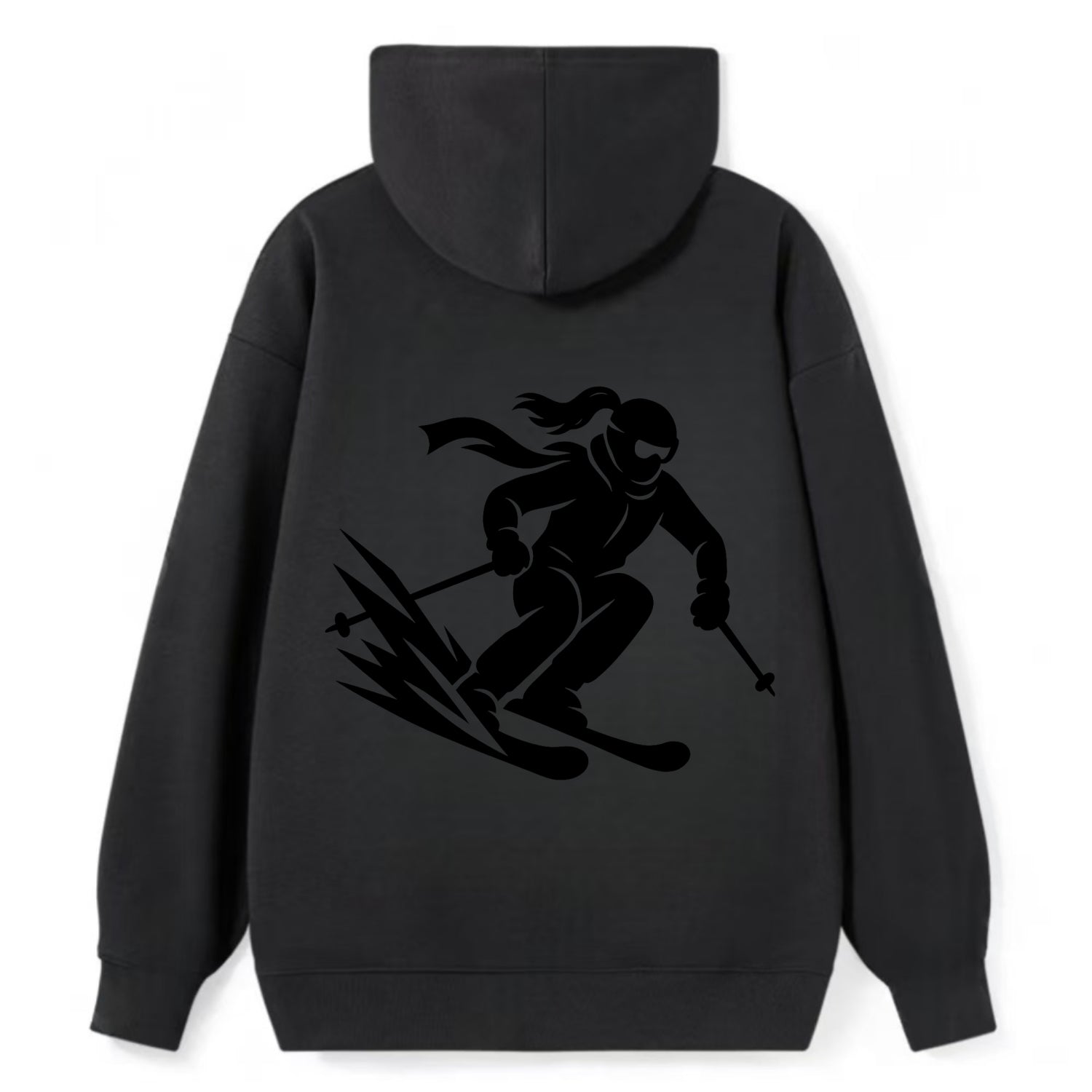 Skier carving down snowy slope - Classic Pullover Hoodie - Black