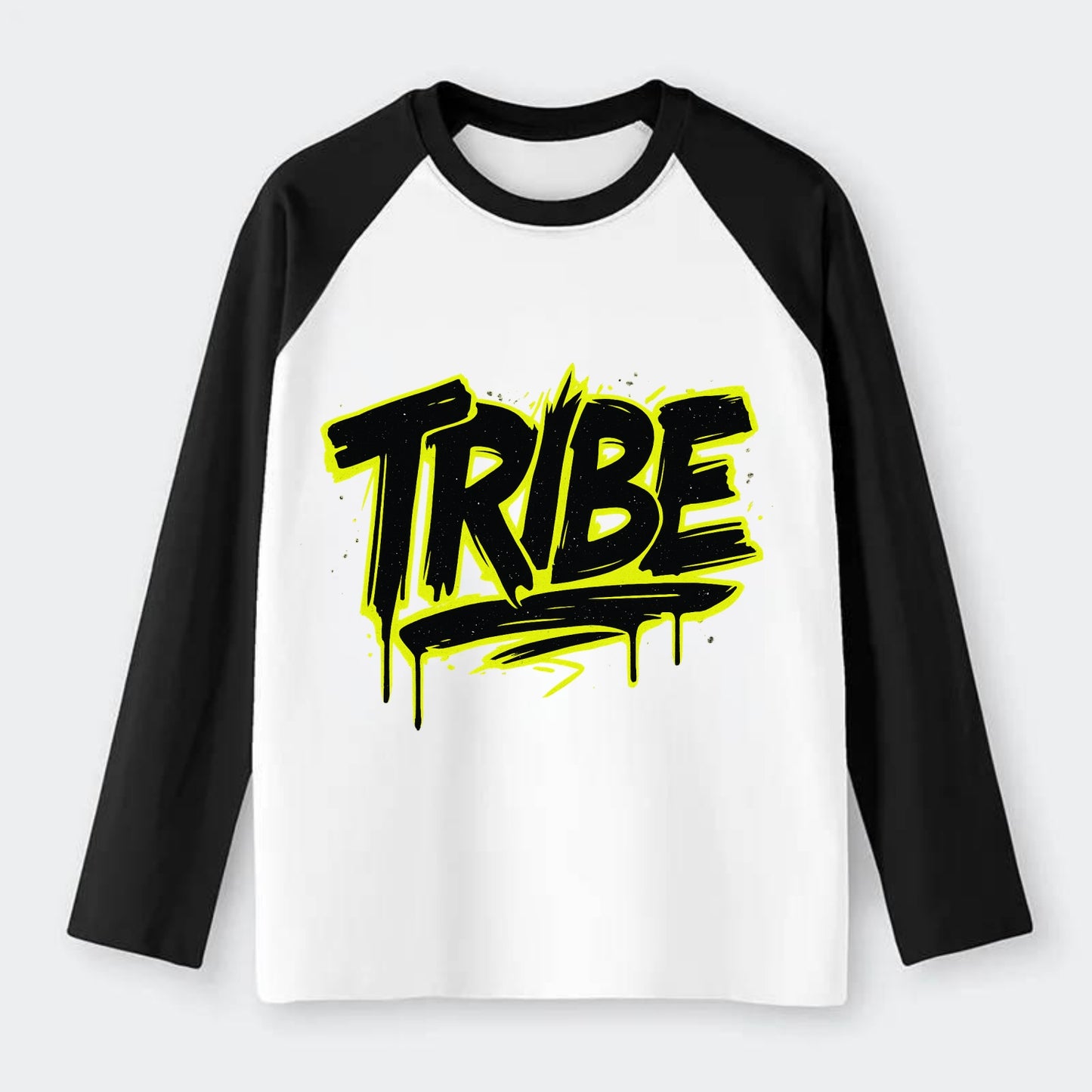 Bold typography design - "TRIBE" - your community, your group - Raglan Long Sleeve T-Shirt - Black