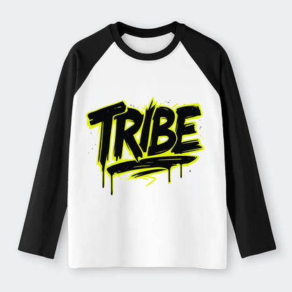 Bold typography design - "TRIBE" - your community, your group - Raglan Long Sleeve T-Shirt - Black