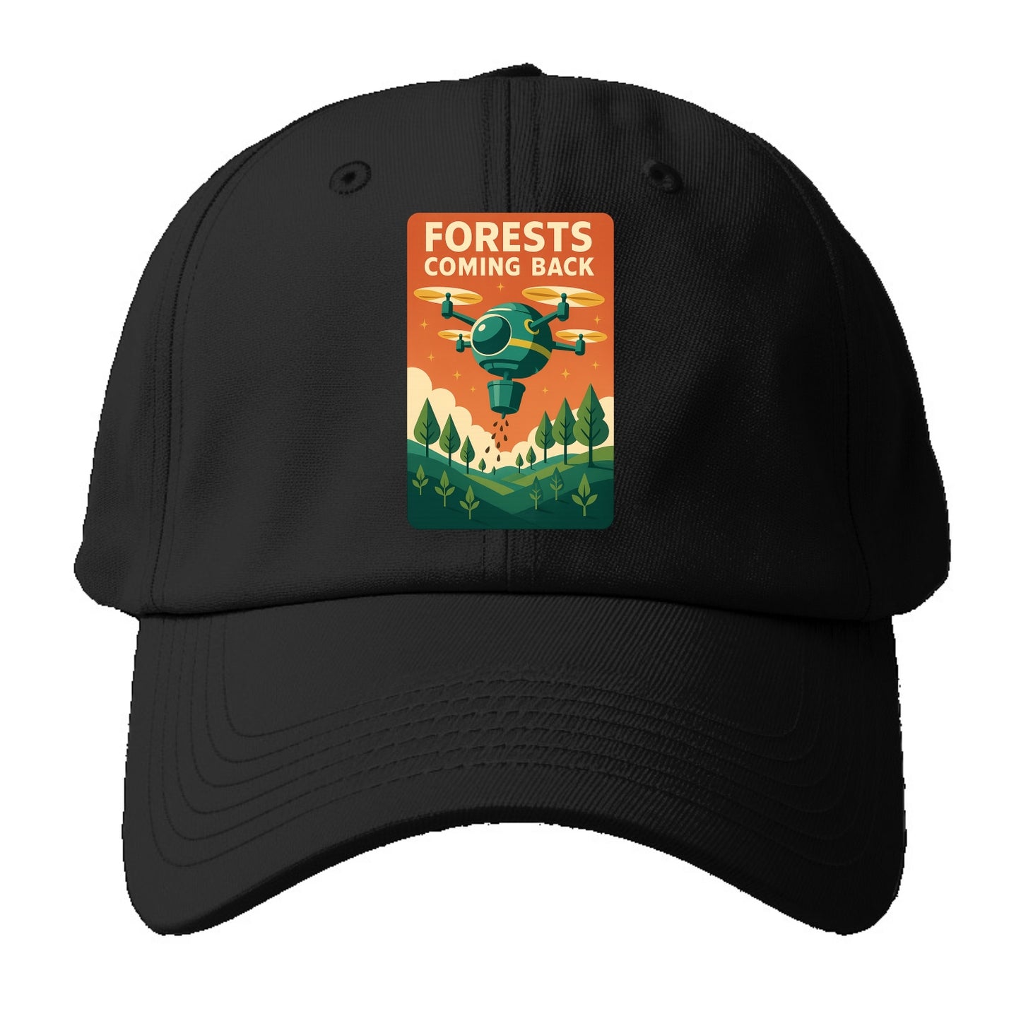 Reforestation drone planting millions of trees - "Forests Coming Back" - nature - Baseball Cap - Black