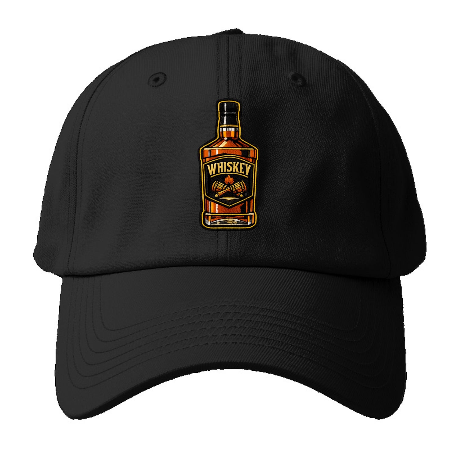 WHISKEY BOTTLE - bourbon bottle in amber and gold , spirits connoisseur - Baseball Cap - Black