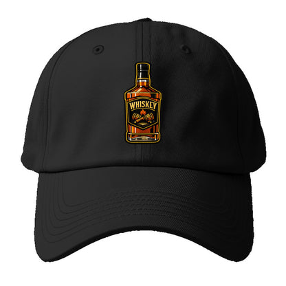 WHISKEY BOTTLE - bourbon bottle in amber and gold , spirits connoisseur - Baseball Cap - Black