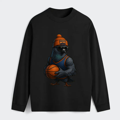 Manhattan Pigeon wearing Knicks beanie with skyline patch and wayfarer - Classic Long Sleeve Shirt - Black