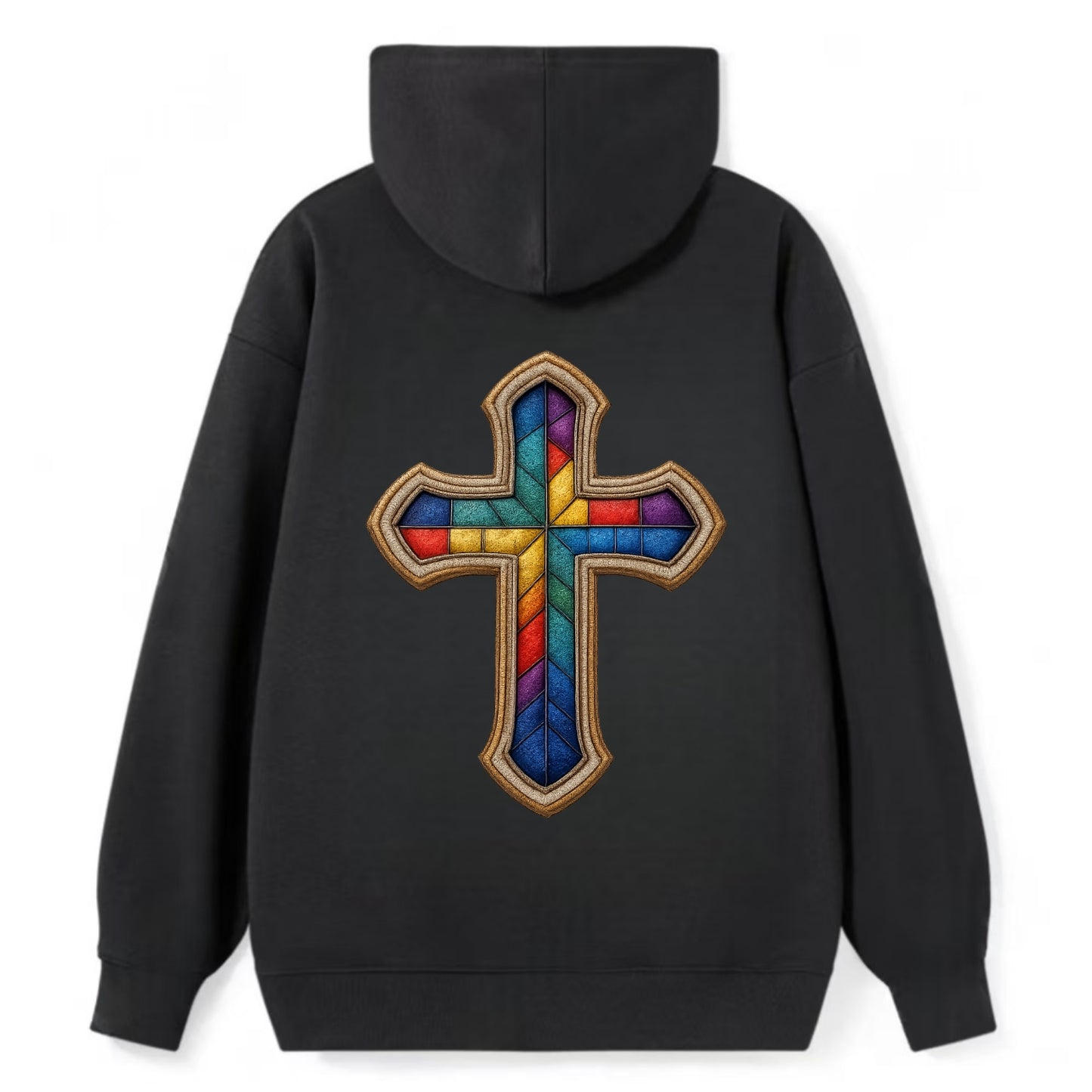 Stained Glass Cross  - Classic Pullover Hoodie - Black