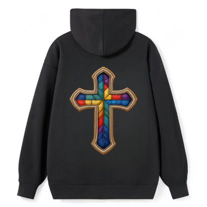 Stained Glass Cross  - Classic Pullover Hoodie - Black
