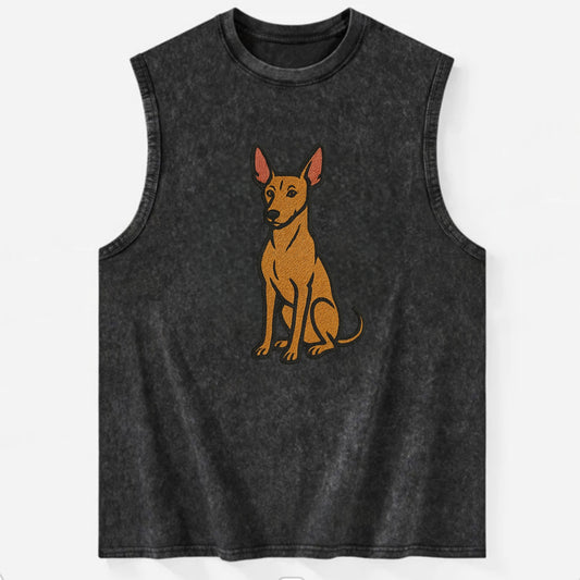 Pharaoh Hound - Tan colored embroidered pose - Vintage Washed Tank - Black