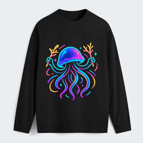 Jellyfish conducting a glow orchestra using coral batons in deep ocean - Classic Long Sleeve Shirt