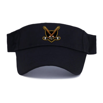 Embroidered patch design - HOCKEY CROSSED STICKS - ice hockey sticks with puck in brown, - Visor - Black