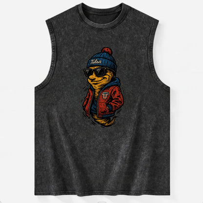 Tulsa Hurricane wearing Tulsa beanie with TU patch - Vintage Washed Tank - Black
