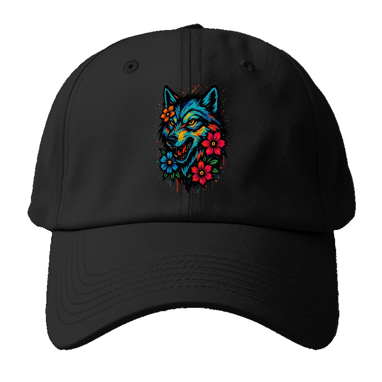 Floral Wolf Garden  - Baseball Cap For Big Heads - Black