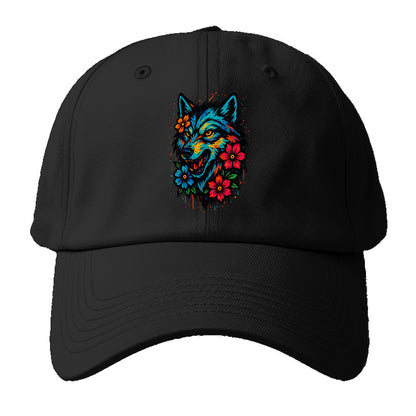 Floral Wolf Garden  - Baseball Cap For Big Heads - Black