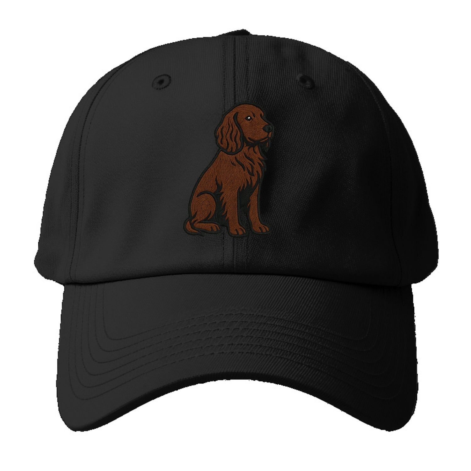 Field Spaniel - Liver colored embroidered sitting design - Baseball Cap - Black