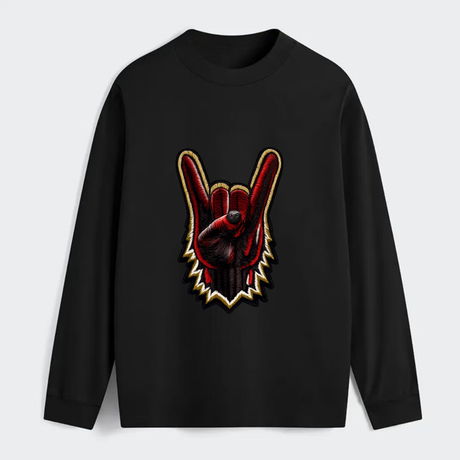 ROCK HAND HORNS - devil horns hand gesture in black and red , metal - Classic Long Sleeve Shirt - Black