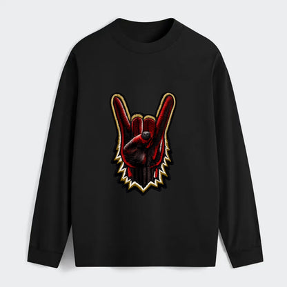 ROCK HAND HORNS - devil horns hand gesture in black and red , metal - Classic Long Sleeve Shirt - Black