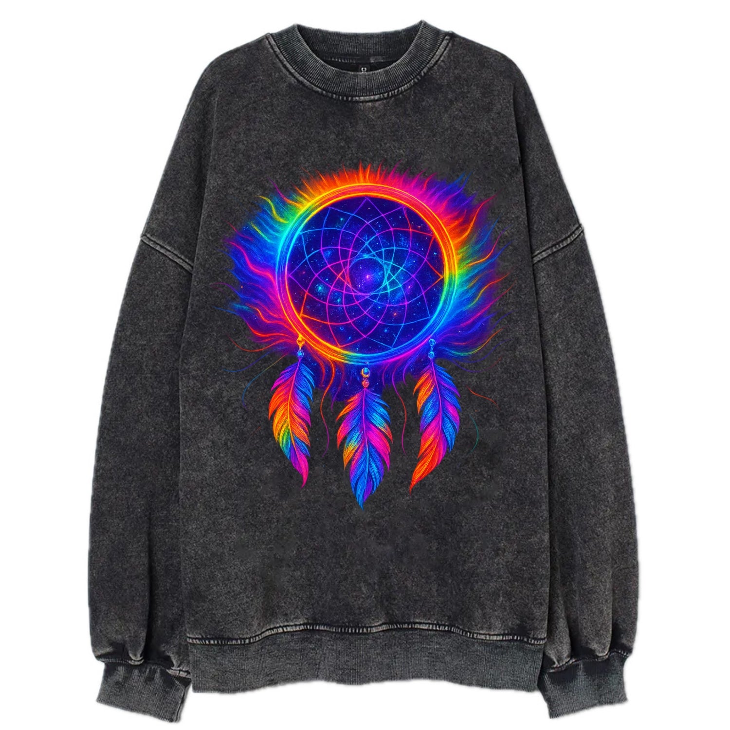Dream Catcher Universe - Cosmic dreamcat - Vintage Sweatshirt - Black