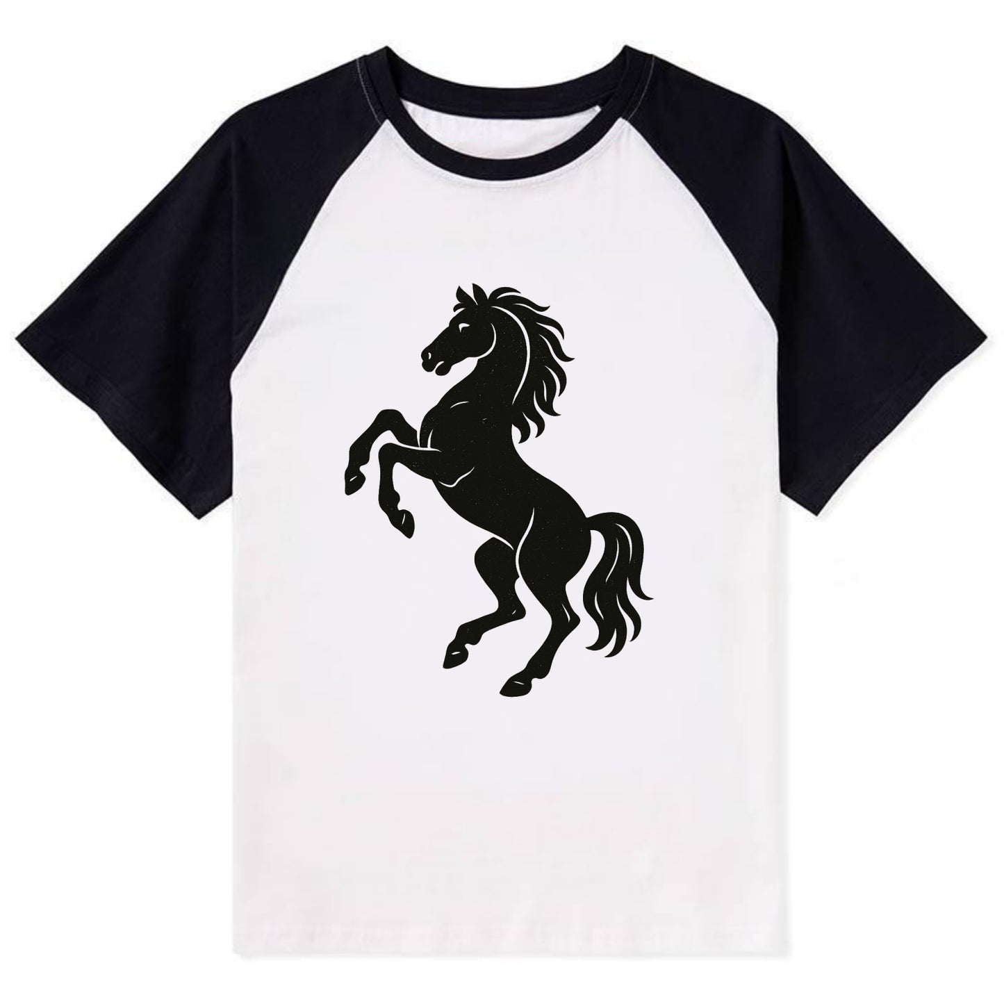 Stallion rearing on hind legs - Contrast Raglan T-shirt - Black