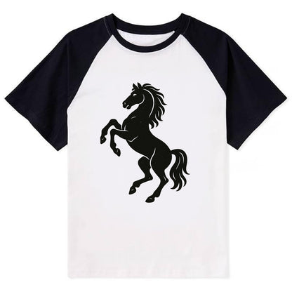 Stallion rearing on hind legs - Contrast Raglan T-shirt - Black