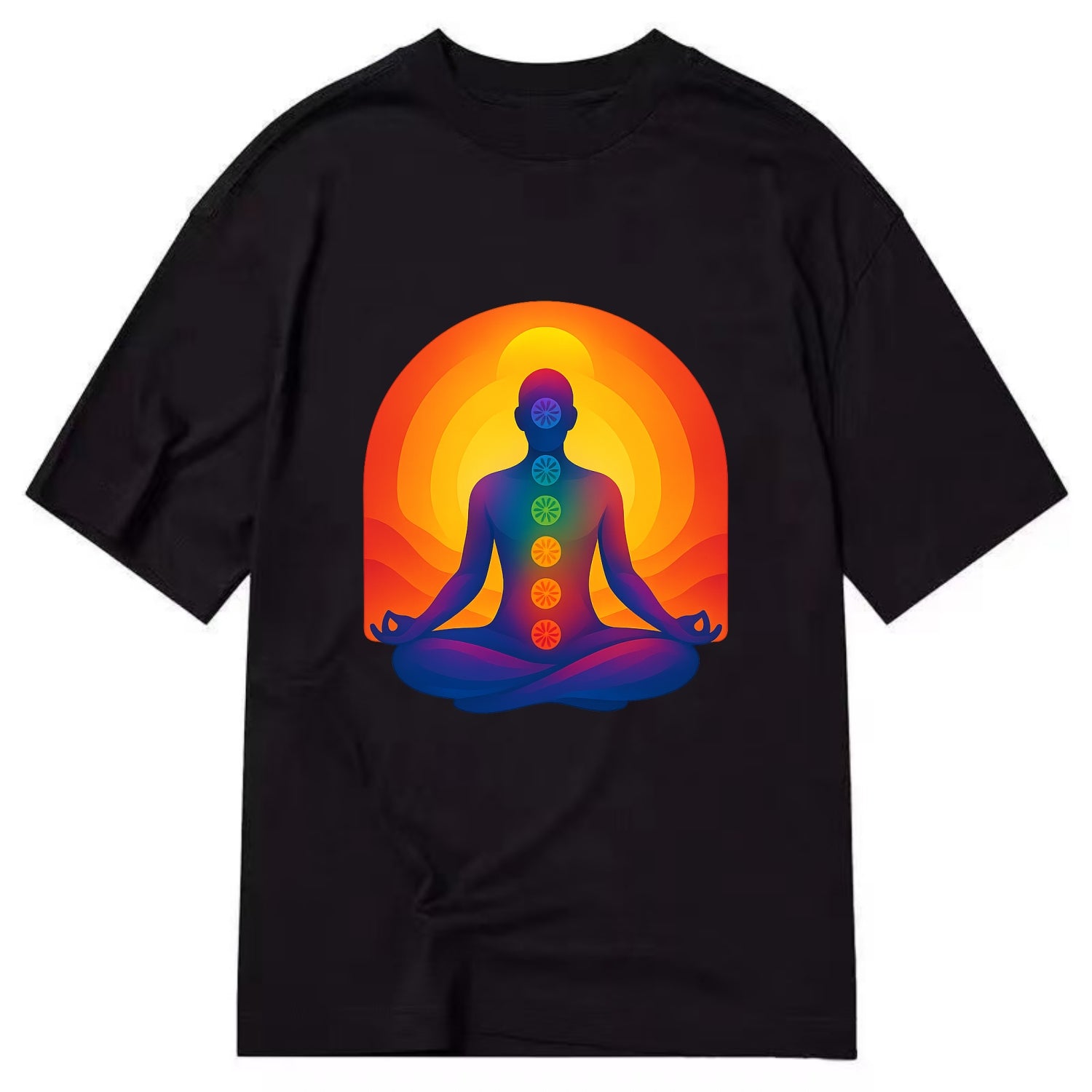 Sunset Meditation - Figure in lotus pose Classic T-shirt - Black