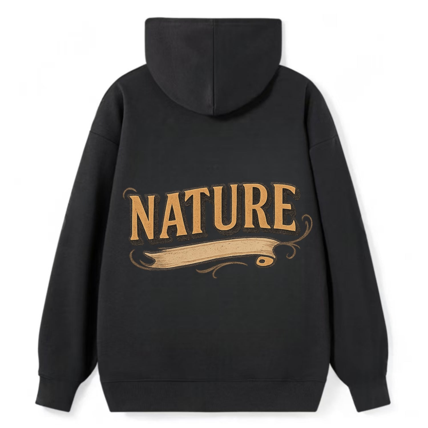 Bold typography design - "NATURE" - natural world, organic - Classic Pullover Hoodie - Black