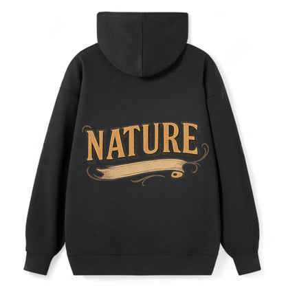 Bold typography design - "NATURE" - natural world, organic - Classic Pullover Hoodie - Black