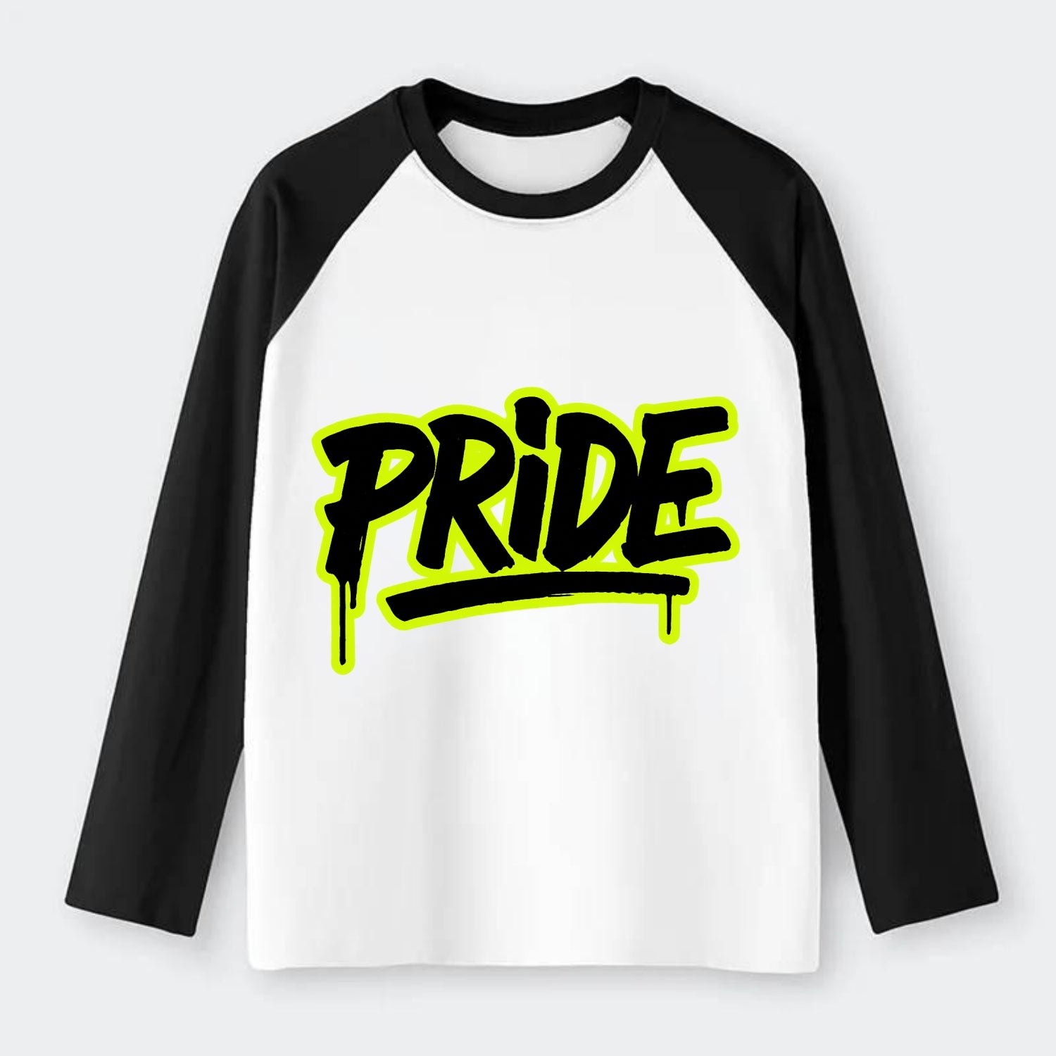 Bold typography design - "PRIDE" - dignified satisfaction, honor - Raglan Long Sleeve T-Shirt - Black