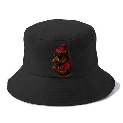 Arizona Javelina wearing Cardinals beanie with desert patch and wayfarer sunglasses - Bucket Hat - Black