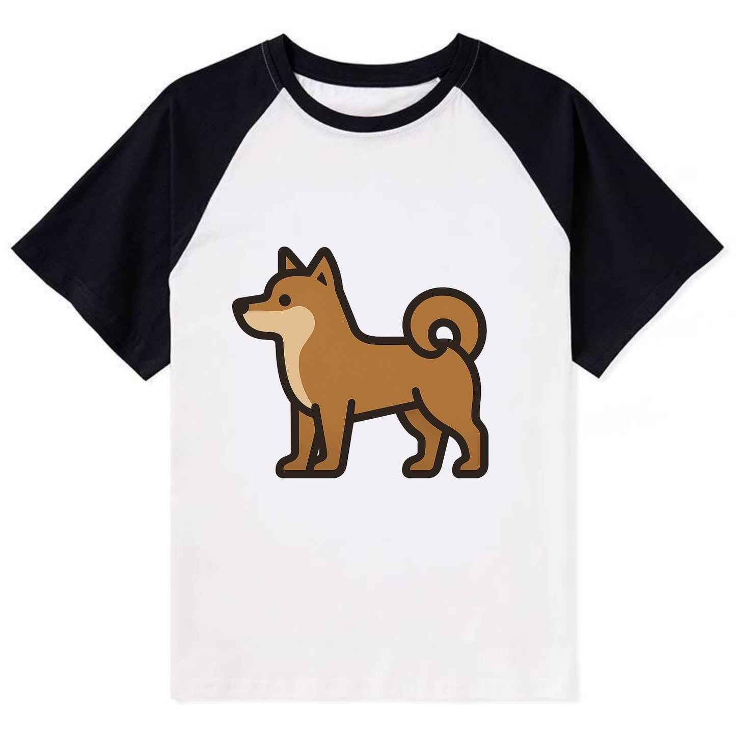Shiba Inu - Red sesame flat side profile - Contrast Raglan T-shirt - Black