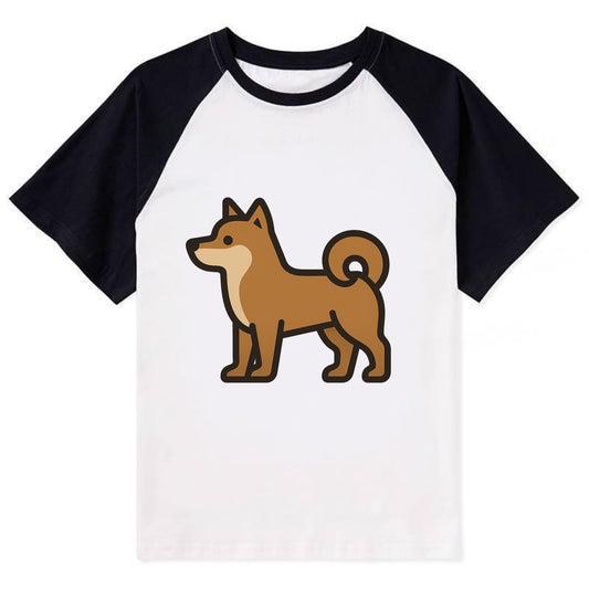 Shiba Inu - Red sesame flat side profile - Contrast Raglan T-shirt - Black