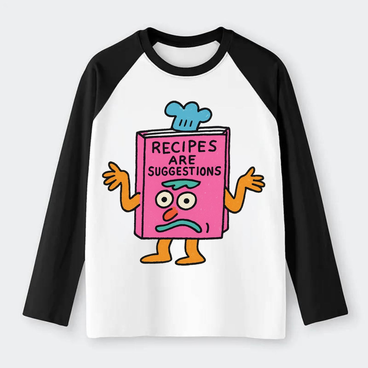 RECIPES ARE SUGGESTIONS | Cookbook shrugging - Raglan Long Sleeve T-Shirt - Black