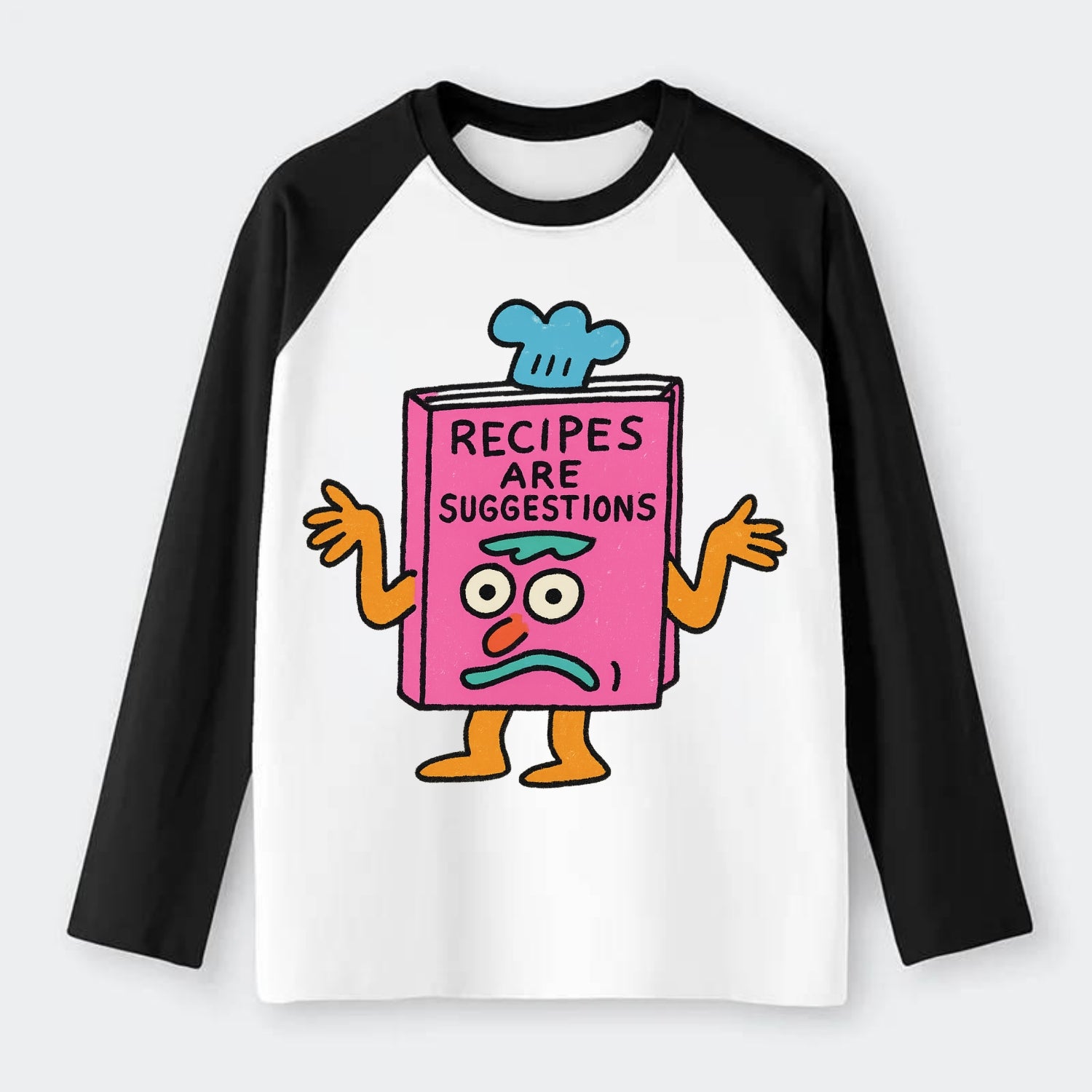 RECIPES ARE SUGGESTIONS | Cookbook shrugging - Raglan Long Sleeve T-Shirt - Black