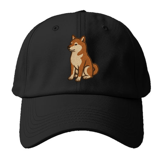 Shiba Inu - Red sesame embroidered sitti Baseball Cap For Big Heads - Black