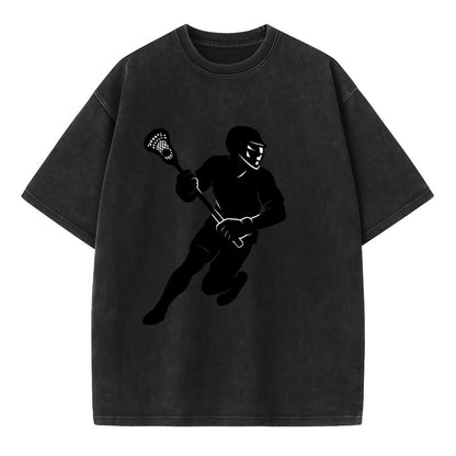 Lacrosse player cradling stick - Vintage T-shirt - Black