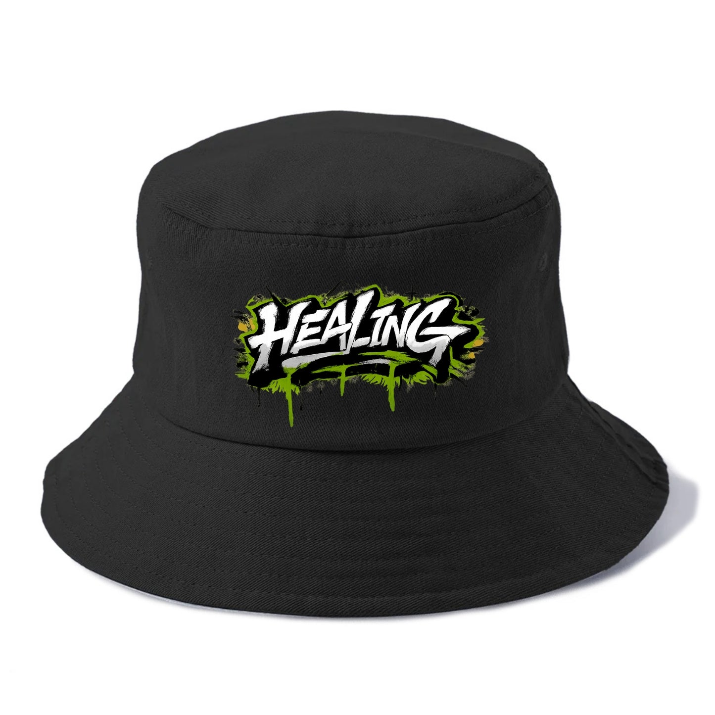 Bold typography design - "HEALING" - in recovery, getting better - Bucket Hat - Black
