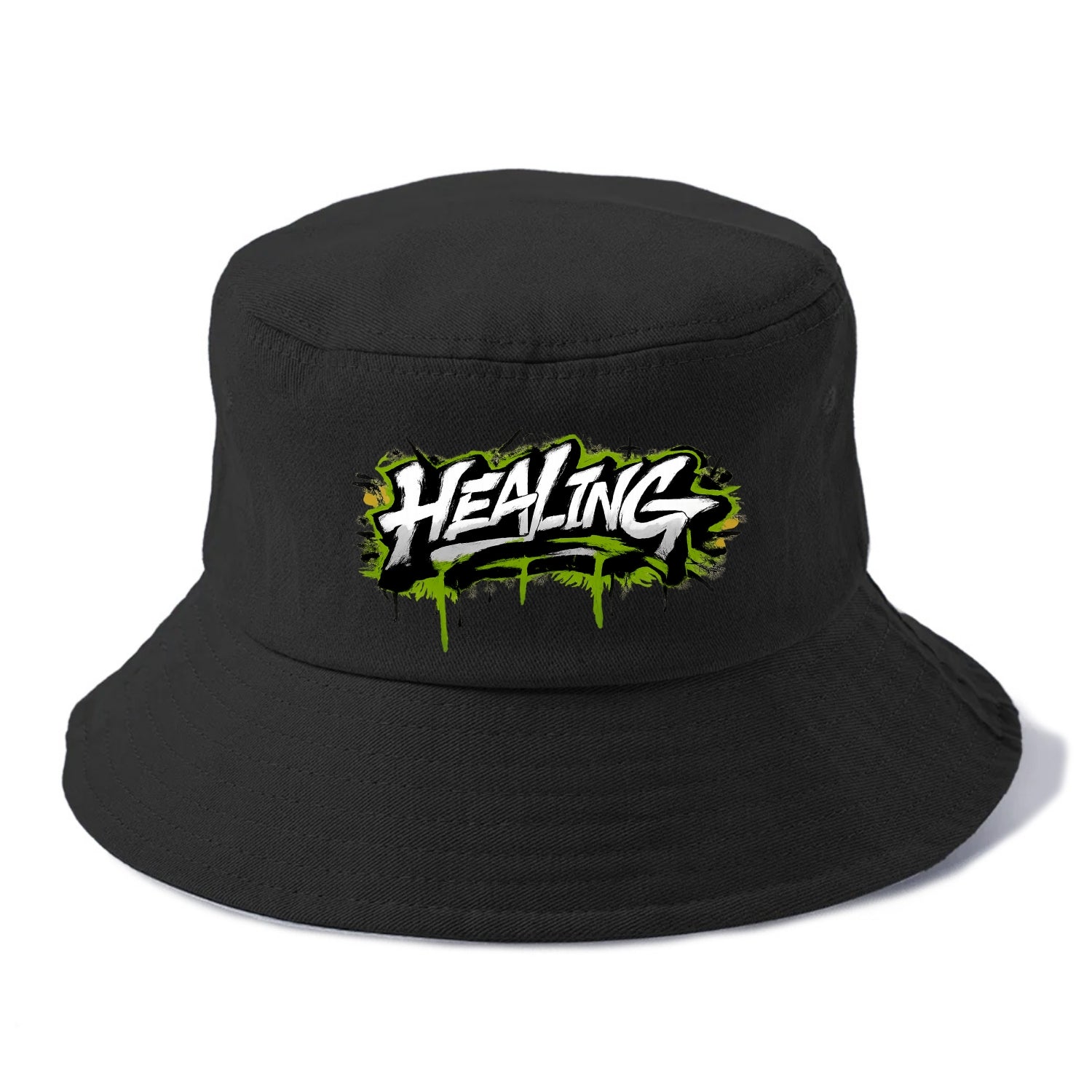 Bold typography design - "HEALING" - in recovery, getting better - Bucket Hat - Black